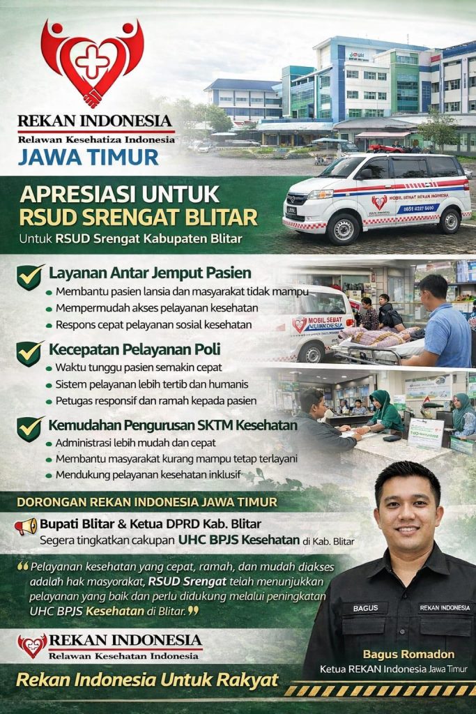 REKAN Indonesia Jatim Apresiasi Pelayanan RSUD Srengat, Dorong Pemkab Blitar Percepat UHC BPJS Kesehatan REKAN Indonesia Jatim Apresiasi Pelayanan RSUD Srengat, Dorong Pemkab Blitar Percepat UHC BPJS Kesehatan