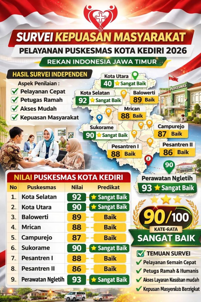 Rekan Indonesia Jawa Timur: Pelayanan Puskesmas Kota Kediri 2026 Raih Predikat Sangat Baik Rekan Indonesia Jawa Timur: Pelayanan Puskesmas Kota Kediri 2026 Raih Predikat Sangat Baik