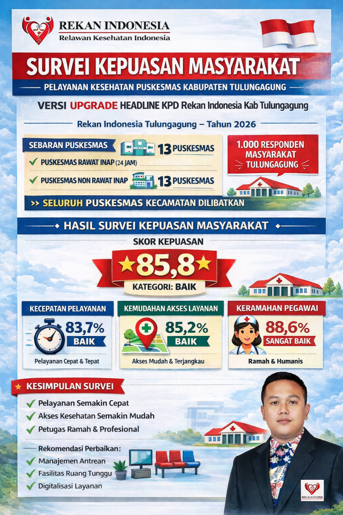 Rekan Indonesia Tulungagung Rilis Survei Kepuasan Masyarakat, Pelayanan Puskesmas Dinilai Semakin Baik Rekan Indonesia Tulungagung Rilis Survei Kepuasan Masyarakat, Pelayanan Puskesmas Dinilai Semakin Baik