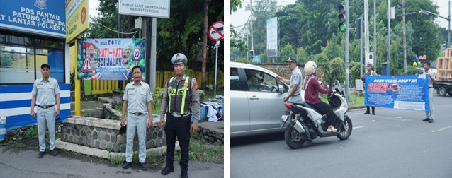 Aksi Simpatik Jasa Raharja Kediri, Spanduk Keselamatan Dipasang di Titik Rawan Kecelakaan Pare