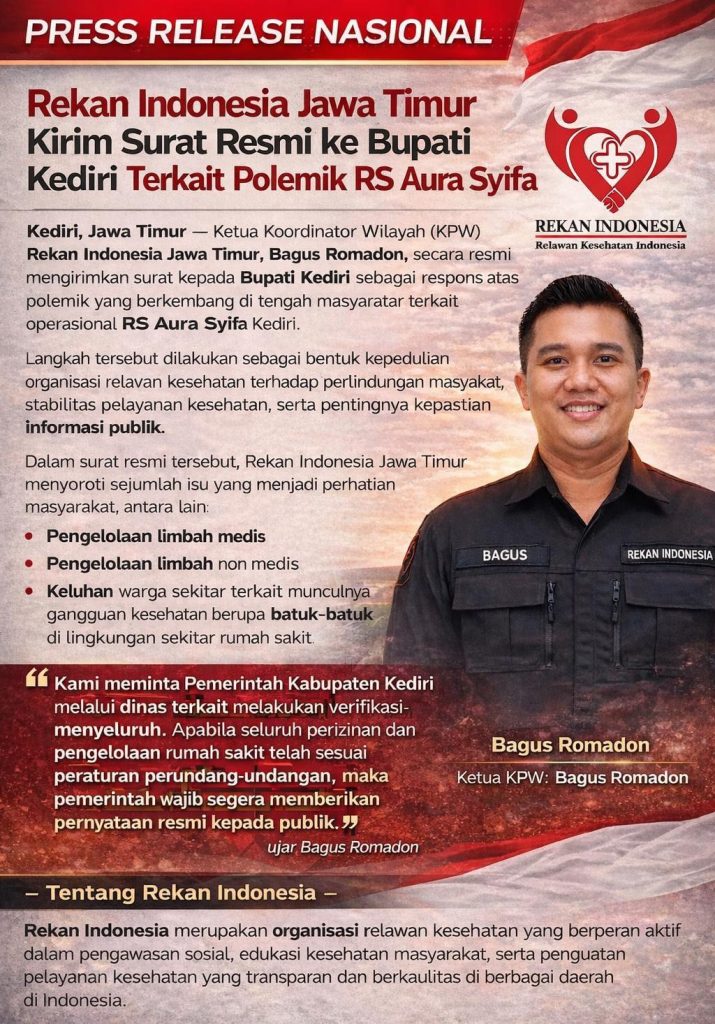 Rekan Indonesia Jawa Timur Kirim Surat ke Bupati Kediri Terkait Polemik RS Aura Syifa Rekan Indonesia Jawa Timur Kirim Surat ke Bupati Kediri Terkait Polemik RS Aura Syifa