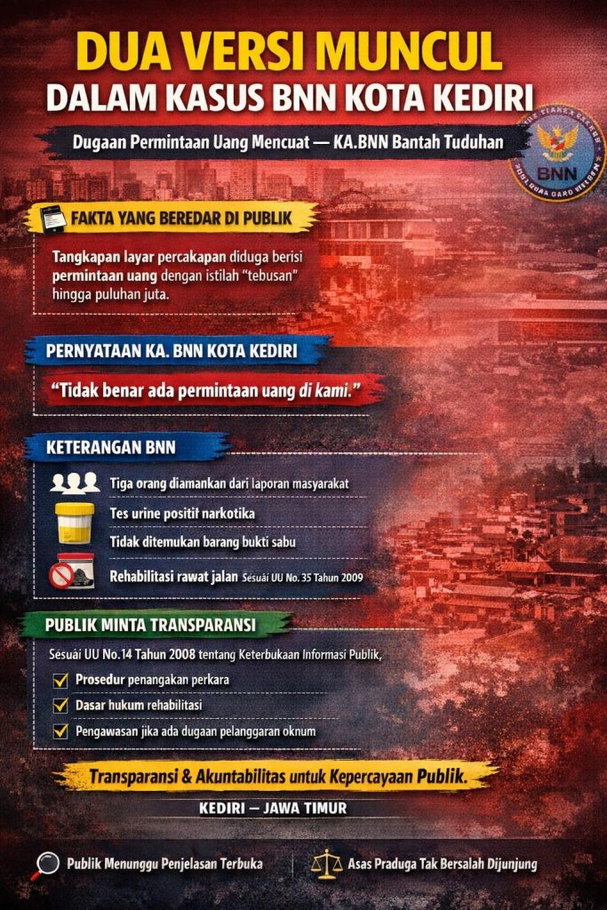 Dugaan Permintaan Uang Mencuat, KA.BNN Kota Kediri Bantah — Publik Minta Transparansi Sesuai UU KIP