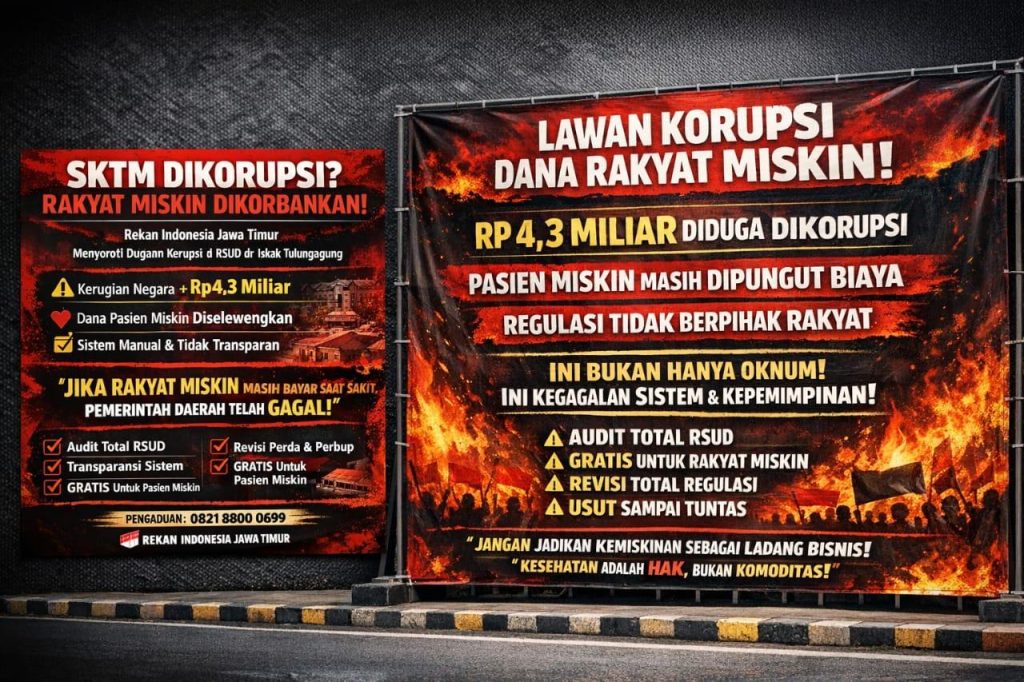 REKAN INDONESIA JAWA TIMUR Dugaan Korupsi Dana SKTM dan Regulasi Kesehatan Bermasalah, Rekan Indonesia Jawa Timur Desak Evaluasi Total di Tulungagung REKAN INDONESIA JAWA TIMUR Dugaan Korupsi Dana SKTM dan Regulasi Kesehatan Bermasalah, Rekan Indonesia Jawa Timur Desak Evaluasi Total di Tulungagung