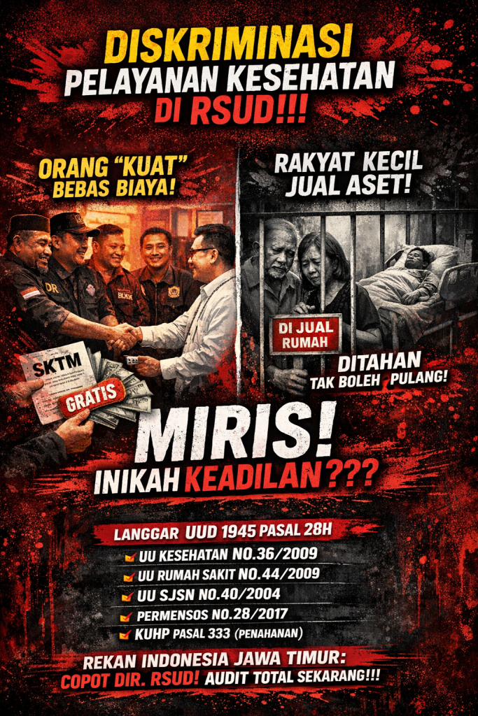 REKAN INDONESIA JAWA TIMUR SOROTI DUGAAN DISKRIMINASI PELAYANAN DI RSUD Dr. Iskak Tulungagung REKAN INDONESIA JAWA TIMUR SOROTI DUGAAN DISKRIMINASI PELAYANAN DI RSUD Dr. Iskak Tulungagung