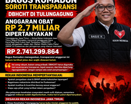 Ketua Rekan Indonesia Jawa Timur Bagus Romadon Soroti Transparansi DBHCHT di Tulungagung, Anggaran Obat Rp 2,7 Miliar Dipertanyakan