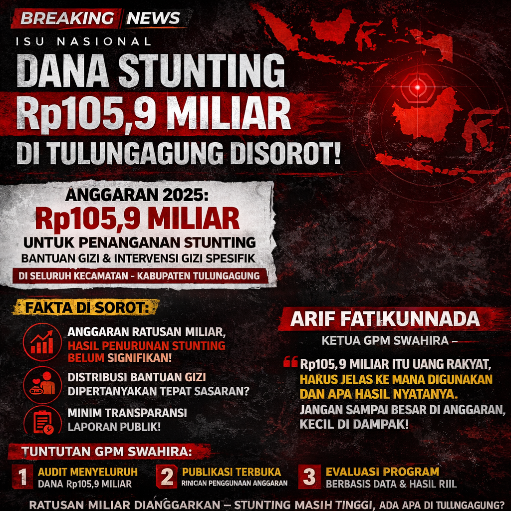 GPM SWAHIRA SOROT ANGGARAN STUNTING Rp105,9 MILIAR DI TULUNGAGUNG GPM SWAHIRA SOROT ANGGARAN STUNTING Rp105,9 MILIAR DI TULUNGAGUNG
