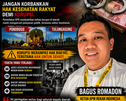 OTT KPK di Ponorogo & Tulungagung Jadi Alarm Keras, Rekan Indonesia: Jangan Ada Fee Proyek di Sektor Kesehatan