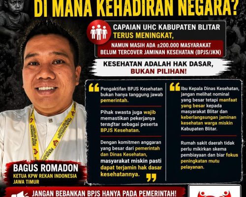 REKAN Indonesia Jatim Soroti Kesenjangan UHC Blitar: 200 Ribu Warga Belum Terlindungi BPJS