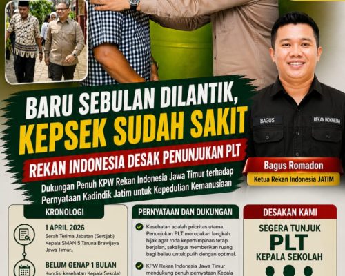 Baru Sebulan Dilantik, Kepala SMAN 5 Taruna Brawijaya Sakit — Rekan Indonesia Desak Penunjukan PLT