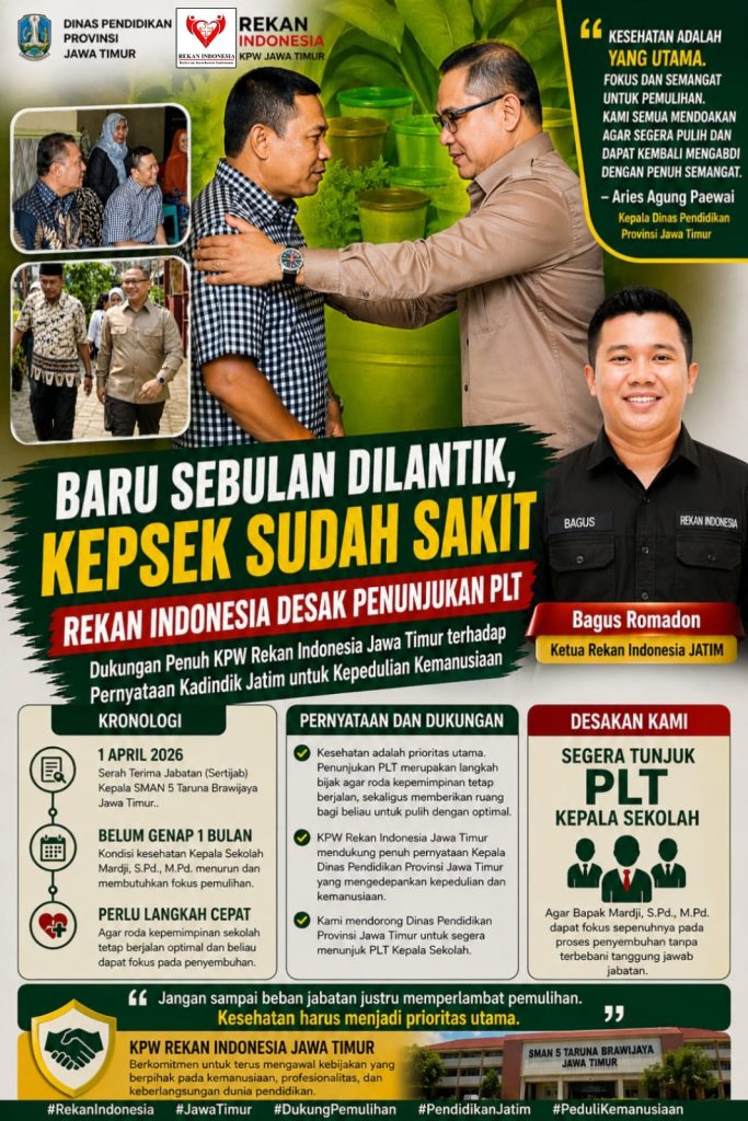 Baru Sebulan Dilantik, Kepala SMAN 5 Taruna Brawijaya Sakit — Rekan Indonesia Desak Penunjukan PLT