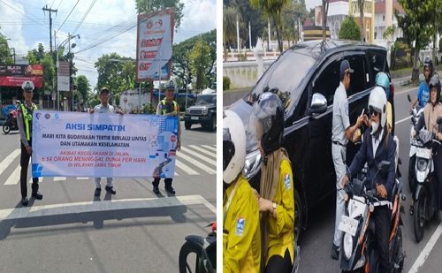 Jasa Raharja Gandeng Satlantas Polres Kediri Kampanyekan Keselamatan Berlalu Lintas dalam Aksi Simpatik bagi Pengguna Kendaraan Di Wilayah Kecamatan Pare dan Kecamatan Gurah