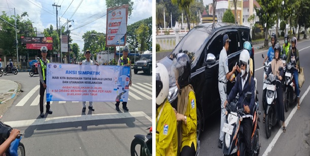 Jasa Raharja Gandeng Satlantas Polres Kediri Kampanyekan Keselamatan Berlalu Lintas dalam Aksi Simpatik bagi Pengguna Kendaraan Di Wilayah Kecamatan Pare dan Kecamatan Gurah