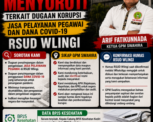 GPM SWAHIRA SOROTI DUGAAN KORUPSI JASA PELAYANAN PEGAWAI DAN DANA COVID-19 RSUD WLINGI