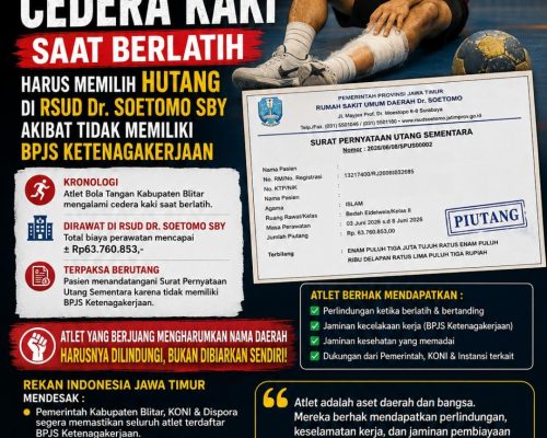 ATLET BOLA TANGAN KABUPATEN BLITAR TERPAKSA BERUTANG DI RSUD DR. SOETOMO AKIBAT TIDAK MEMILIKI BPJS KETENAGAKERJAAN