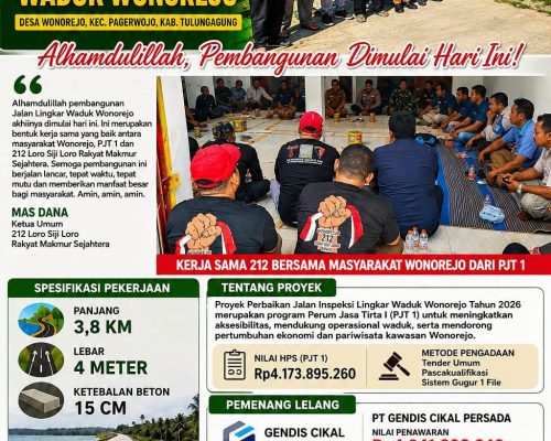 212 LORO SIJI LORO RAKYAT MAKMUR SEJAHTERA APRESIASI DIMULAINYA PEMBANGUNAN JALAN LINGKAR WADUK WONOREJO DAN AJAK MASYARAKAT IKUT MENGAWAL