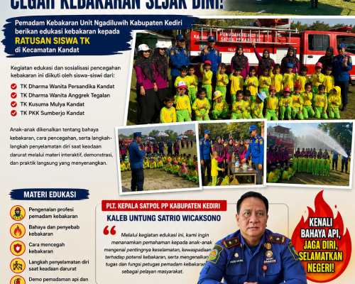 PEMADAM KEBAKARAN UNIT NGADILUWIH KABUPATEN KEDIRI BERIKAN EDUKASI KEBAKARAN KEPADA RATUSAN SISWA TK DI KECAMATAN KANDAT