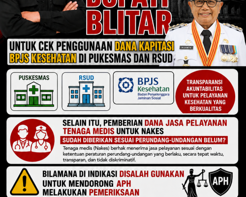 KETUA KPW REKAN INDONESIA JAWA TIMUR , MEMINTA BUPATI BLITAR MELAKUKAN EVALUASI PENGGUNAAN DANA KAPITASI BPJS KESEHATAN DI PUSKESMAS DAN RSUD