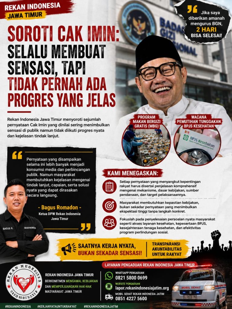 Rekan Indonesia Jawa Timur Menyoroti Pernyataan Cak Imin yang Dinilai Sering Menimbulkan Sensasi Tanpa Kejelasan Progres
