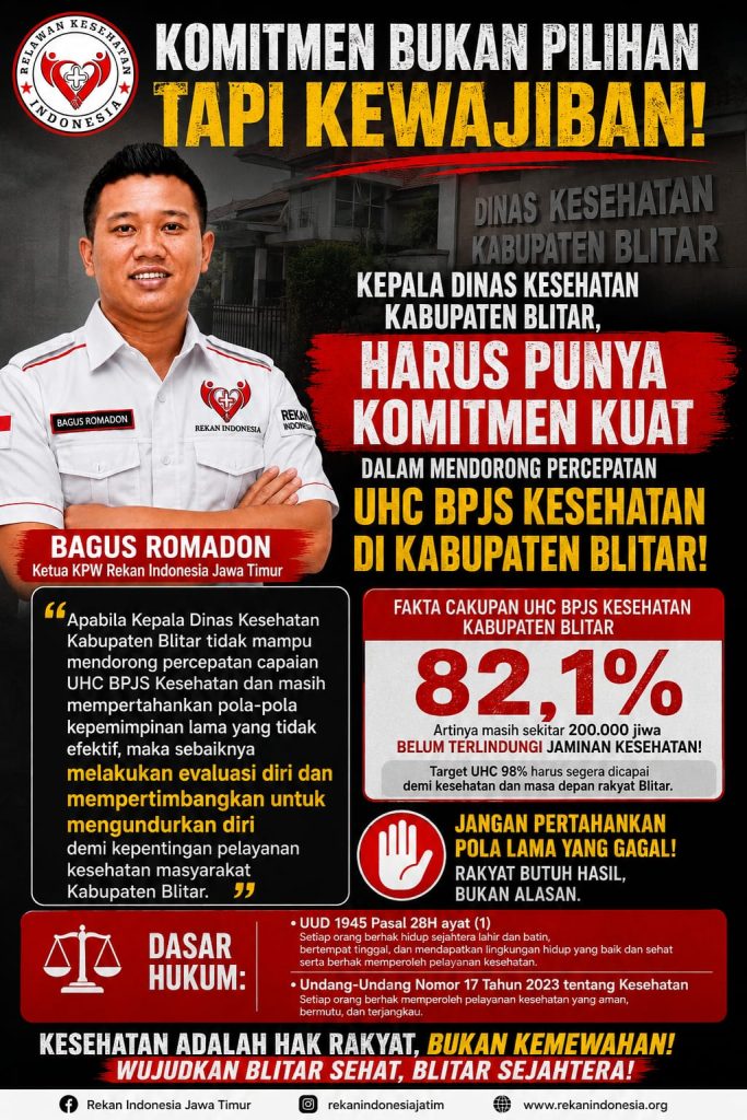 KPW Rekan Indonesia Jatim Desak Percepatan UHC di Blitar, Kadinkes Diminta Evaluasi Kinerja