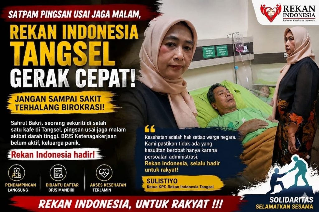 REKAN INDONESIA TANGSEL GERAK CEPAT DAMPINGI SATPAM YANG PINGSAN USAI JAGA MALAM