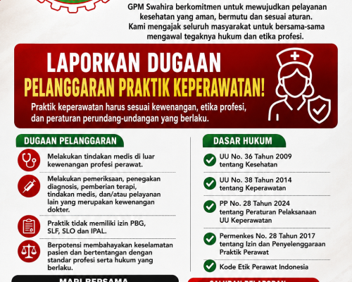 GPM SWAHIRA LAPORKAN DUGAAN PELANGGARAN PRAKTIK KEPERAWATAN KE KAPOLDA JAWA TIMUR