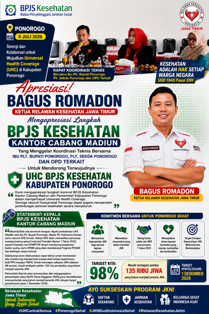 Bagus Romadon Apresiasi BPJS Kesehatan Kantor Cabang Madiun dan Pemkab Ponorogo Percepat Terwujudnya Universal Health Coverage (UHC)
