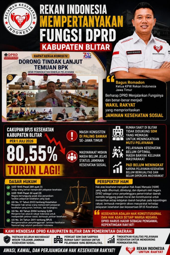 REKAN INDONESIA JAWA TIMUR PERTANYAKAN KOMITMEN DPRD KABUPATEN BLITAR DALAM MENJAMIN HAK KESEHATAN MASYARAKAT REKAN INDONESIA JAWA TIMUR PERTANYAKAN KOMITMEN DPRD KABUPATEN BLITAR DALAM MENJAMIN HAK KESEHATAN MASYARAKAT