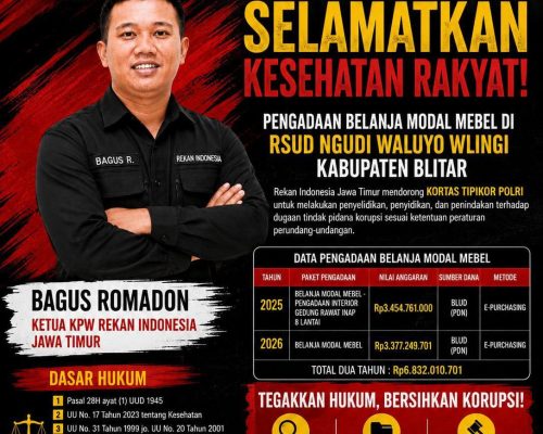 REKAN INDONESIA JAWA TIMUR DORONG KORTAS TIPIKOR POLRI TELUSURI PENGADAAN BELANJA MODAL MEBEL RSUD NGUDI WALUYO WLINGI KABUPATEN BLITAR