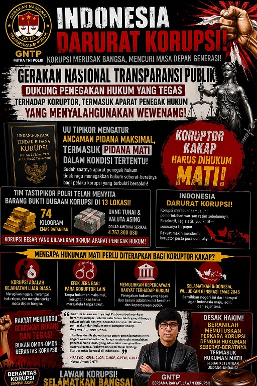 GNTP Tegaskan Dukungan terhadap Penegakan Hukum yang Tegas, Profesional, dan Berkeadilan dalam Pemberantasan Korupsi GNTP Tegaskan Dukungan terhadap Penegakan Hukum yang Tegas, Profesional, dan Berkeadilan dalam Pemberantasan Korupsi