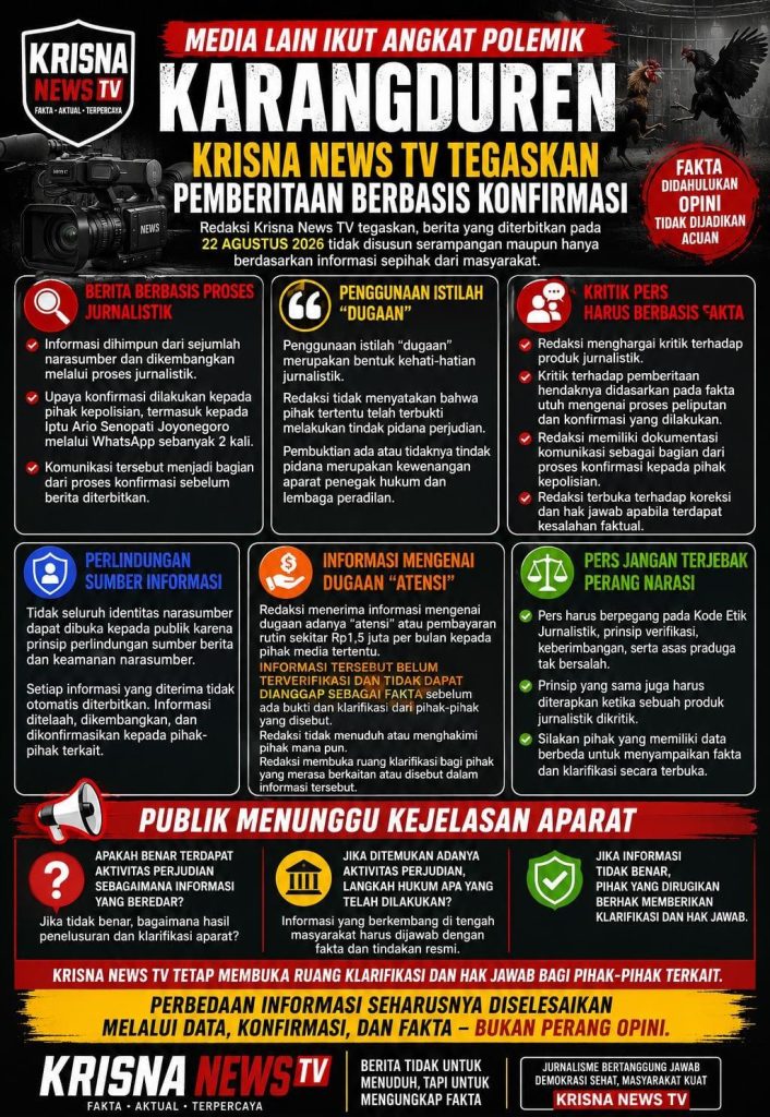 Media Lain Ikut Angkat Polemik Pemberitaan Karangduren, Krisna News TV Tegaskan Berita Berbasis Konfirmasi