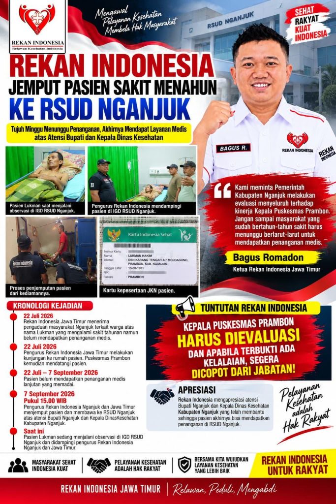 Dijemput Rekan Indonesia, Lukman Pasien Sakit Menahun Akhirnya Dapat Penanganan di RSUD Nganjuk Dijemput Rekan Indonesia, Lukman Pasien Sakit Menahun Akhirnya Dapat Penanganan di RSUD Nganjuk