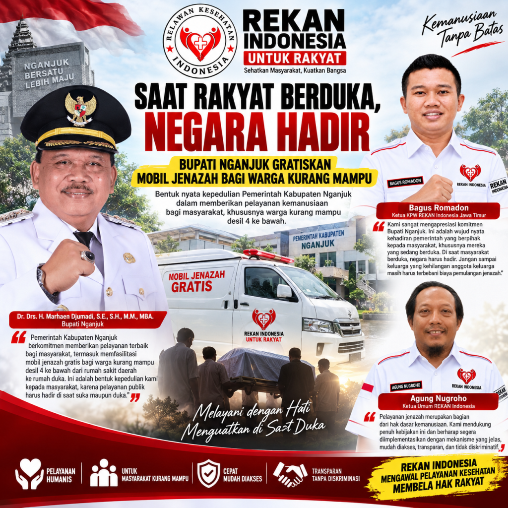 SAAT RAKYAT BERDUKA, NEGARA HADIR: BUPATI NGANJUK GRATISKAN MOBIL JENAZAH BAGI WARGA KURANG MAMPU