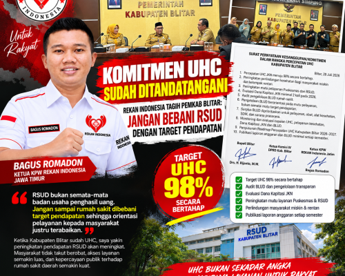 Komitmen UHC Sudah Ditandatangani, REKAN Indonesia Tagih Pemkab Blitar: Jangan Bebani RSUD dengan Target Pendapatan
