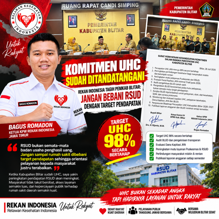 Komitmen UHC Sudah Ditandatangani, REKAN Indonesia Tagih Pemkab Blitar: Jangan Bebani RSUD dengan Target Pendapatan