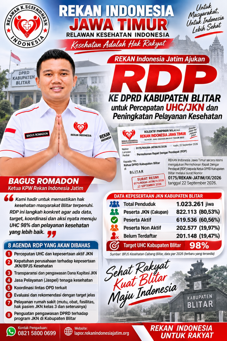 REKAN Indonesia Jatim Ajukan RDP ke DPRD Kabupaten Blitar, Soroti UHC, Kepatuhan Perusahaan, Dana Kapitasi hingga Pelayanan Rumah Sakit