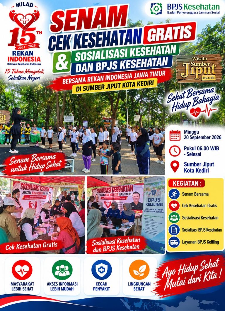 Rekan Indonesia Ajak Warga Kediri Hidup Sehat Lewat Senam dan Cek Kesehatan Gratis