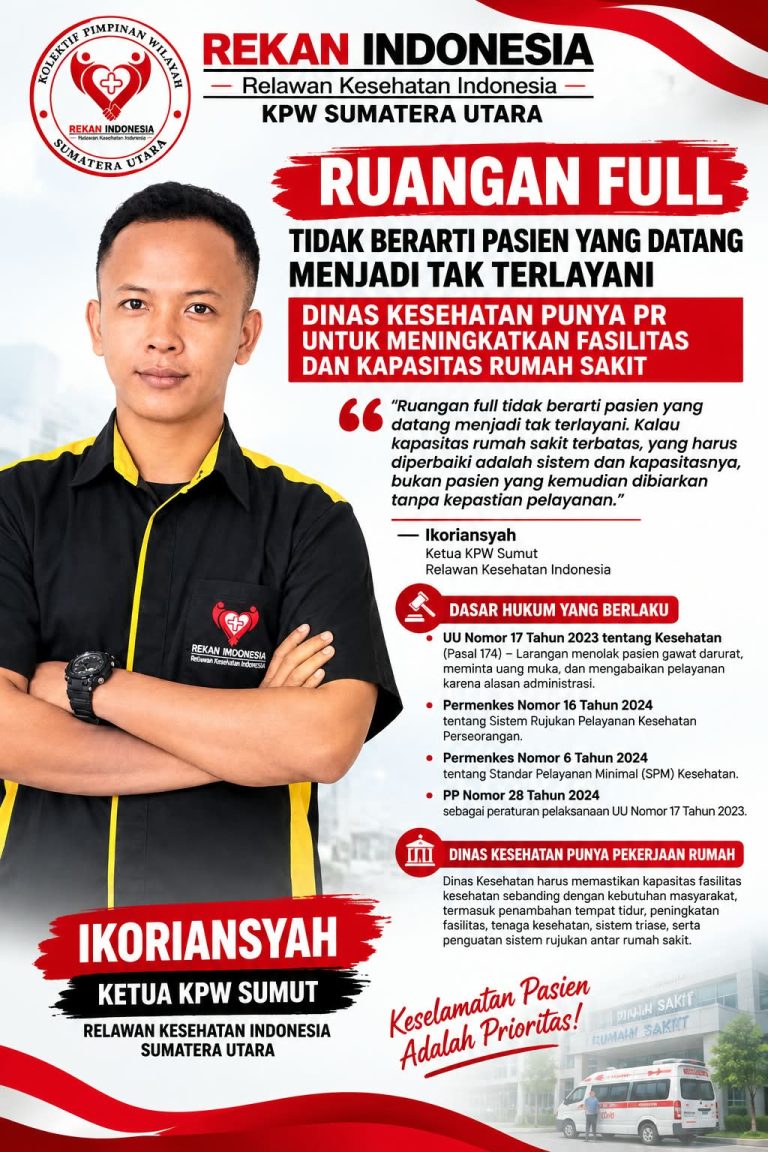 Ruang Rawat Penuh, Ikoriansyah, Ketua KPW Rekan Indonesia Sumut Dorong Dinkes Tingkatkan Kapasitas RS