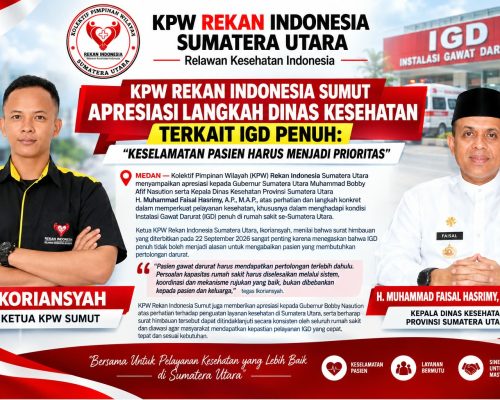 KPW Rekan Indonesia Sumut Apresiasi Langkah Dinkes Tangani IGD Penuh dan Krisis Ruang Rawat Inap