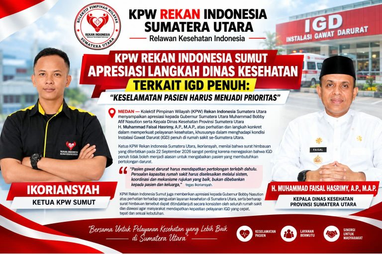 KPW Rekan Indonesia Sumut Apresiasi Langkah Dinkes Tangani IGD Penuh dan Krisis Ruang Rawat Inap