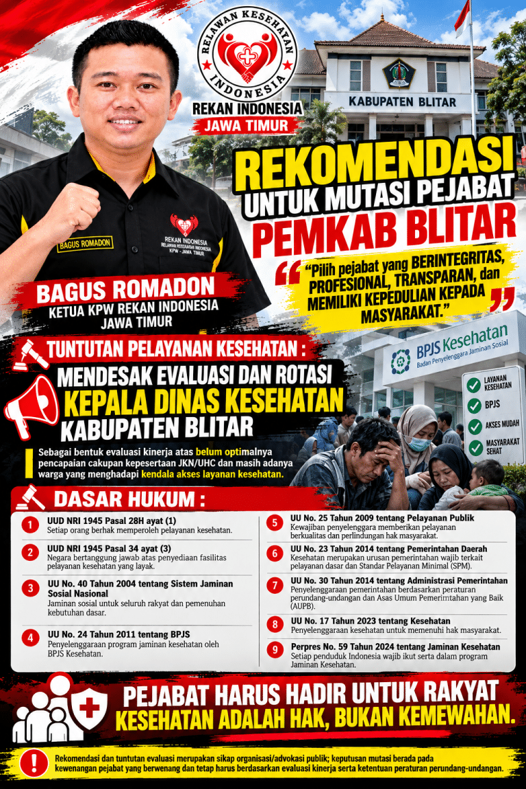 Rekan Indonesia Dorong Mutasi Pejabat Pemkab Blitar: Utamakan Integritas dan Kepedulian terhadap Masyarakat